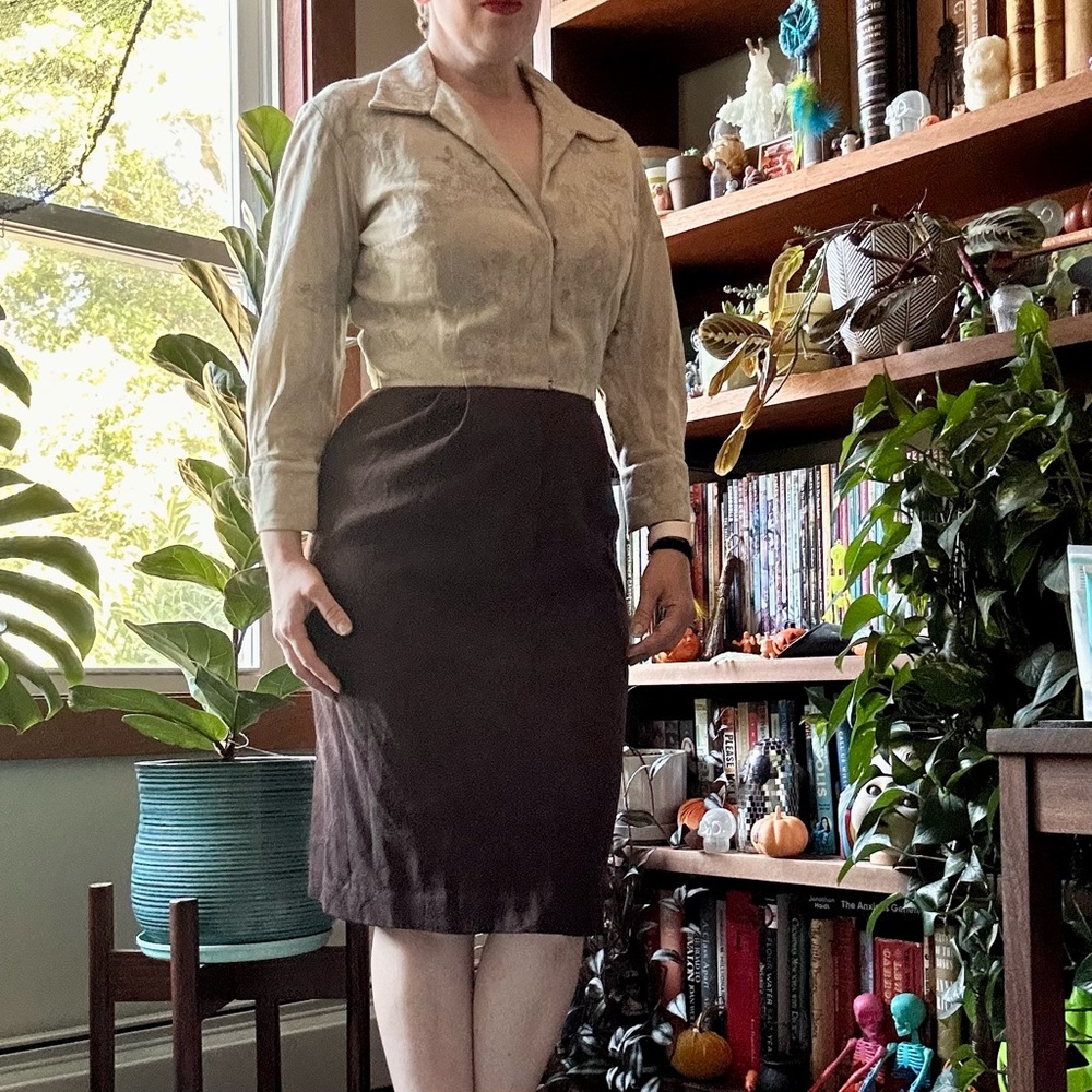 Vintage Cream and Brown Women's Pencil Dress
